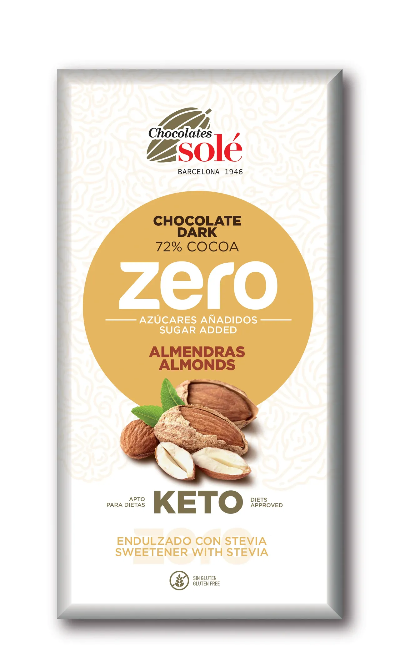 Egész mandulás cukormentes étcsokoládé 72% kakaóval 100g