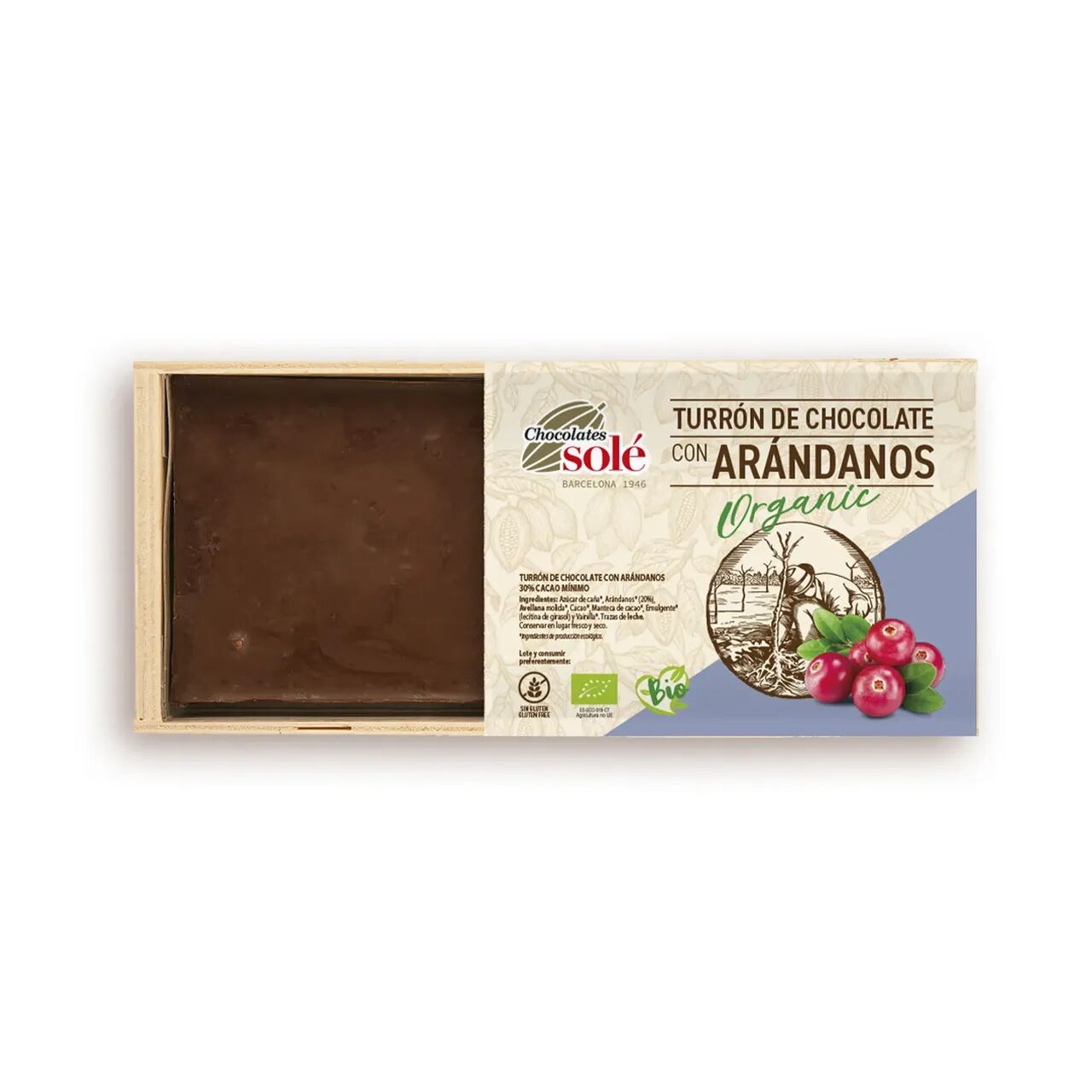 Bio csokoládés nugát áfonyával 200g