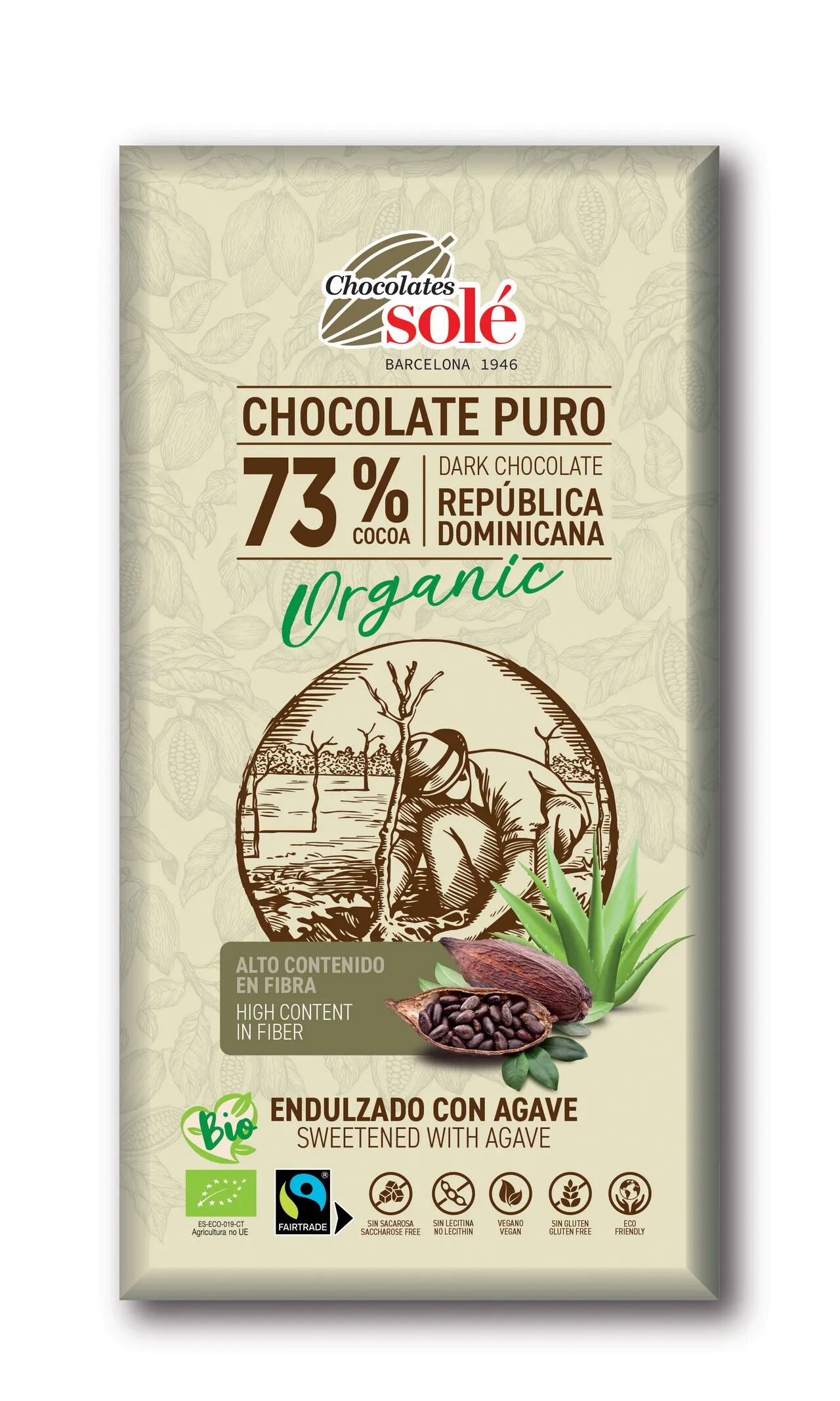 73% bio cukormentes étcsokoládé agave sziruppal édesítve 25g